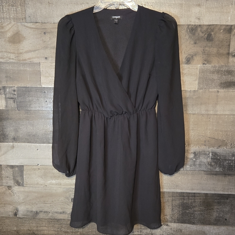 Express Black Long Sleeve V‑Neck Mini Dress